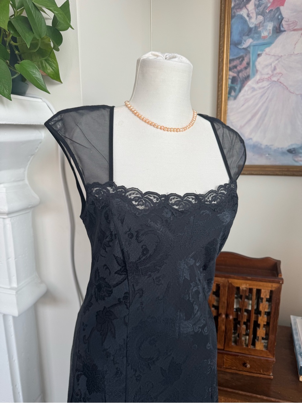 Victoria's Secret Gold Label Black Lace-Trim Slip Dress